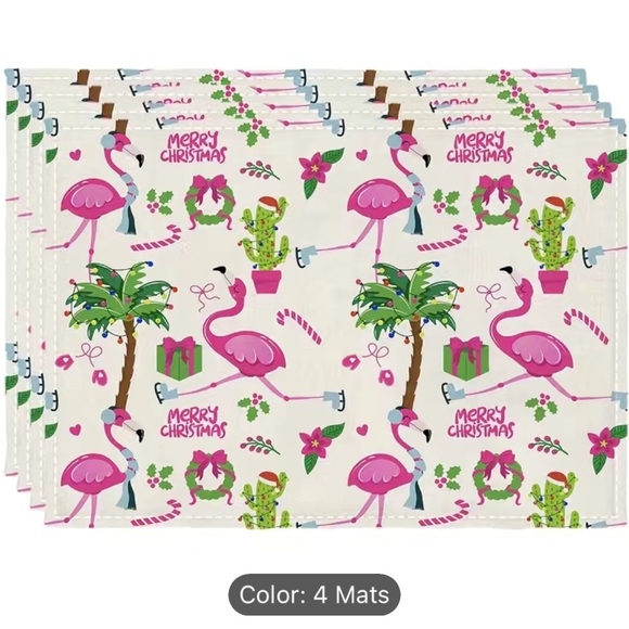 Other - New Set 4 Fabric Christmas Flamingo Table  Placemats Set 18x12 Inch Tropical
